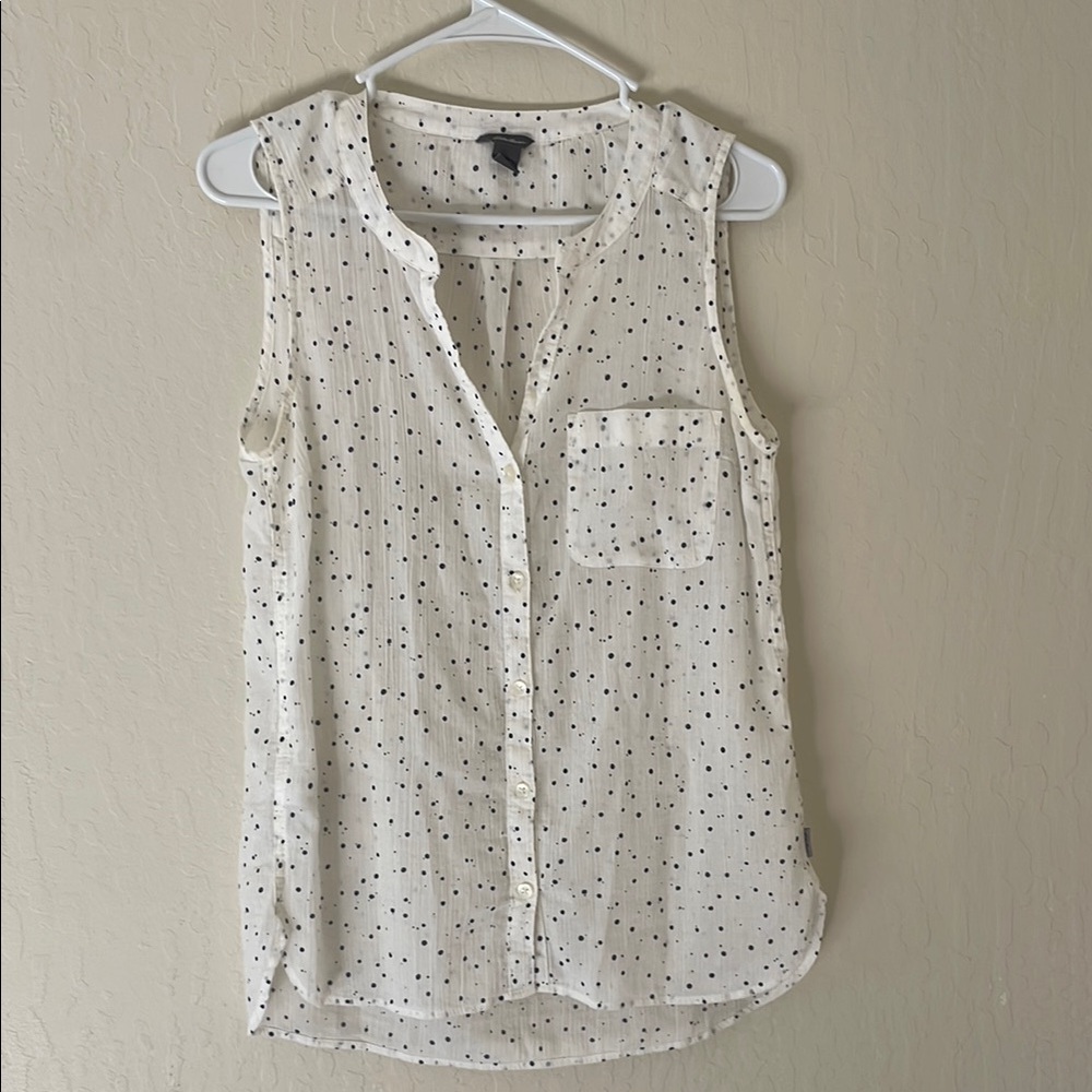 Eddie Bauer White Semi Sheer Sleeveless Blouse with Dots
